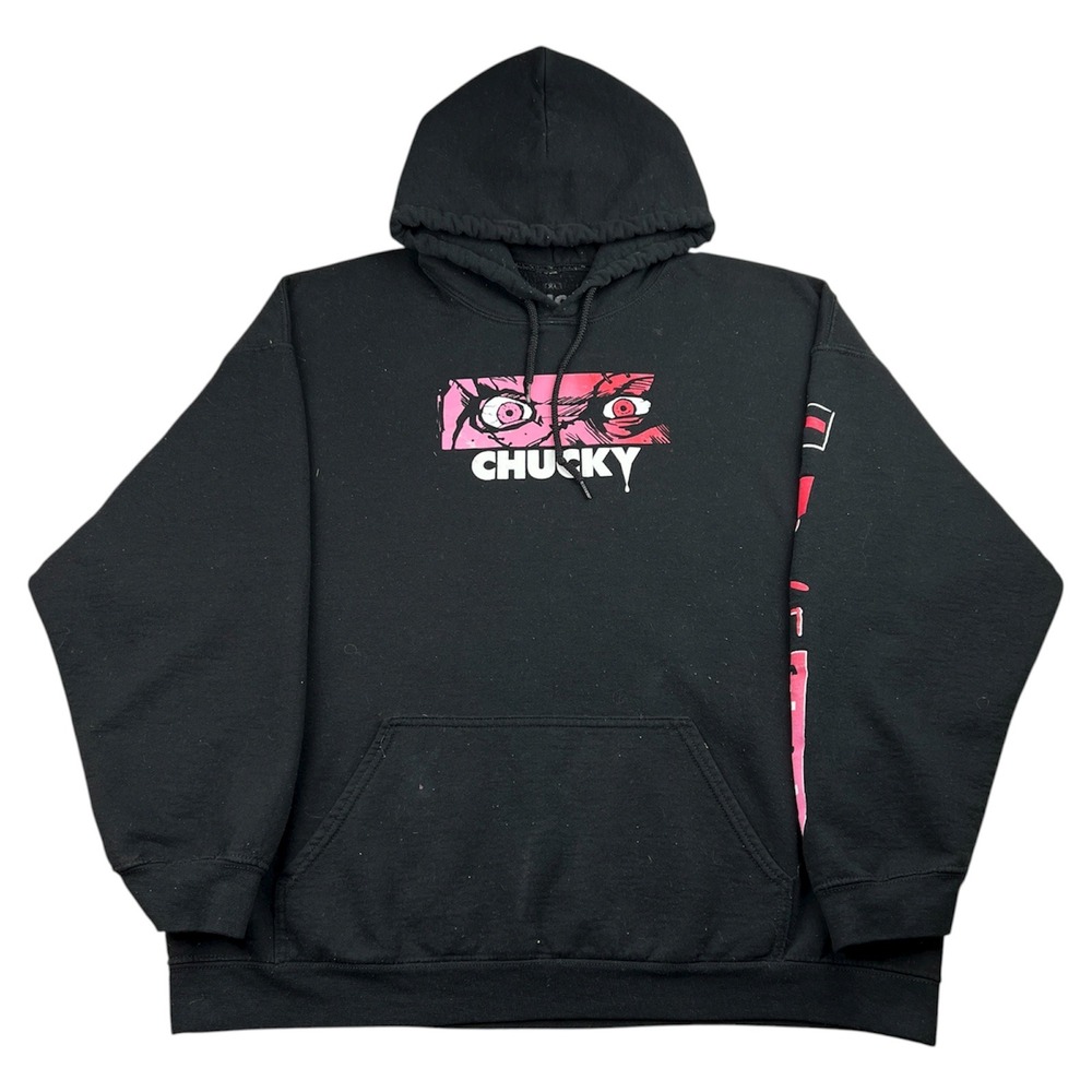 Chucky Movie Hoodie Men's XL Black Graphic Print Horror Sweatshirt Pullover‎